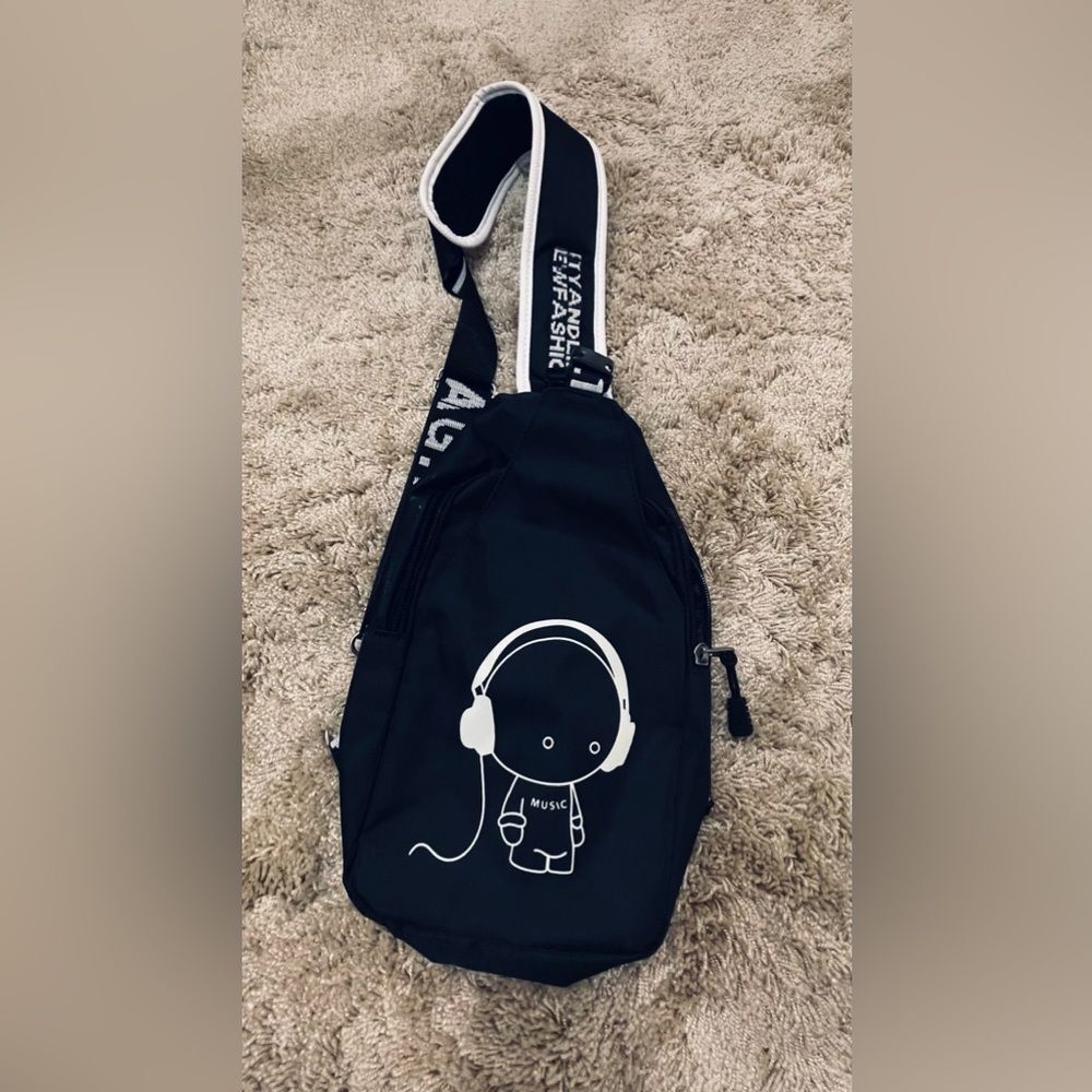 Kids Teens - Cross-Body Bag - Black White Shoulder Bag Y2K Waist Pouch Backpack
